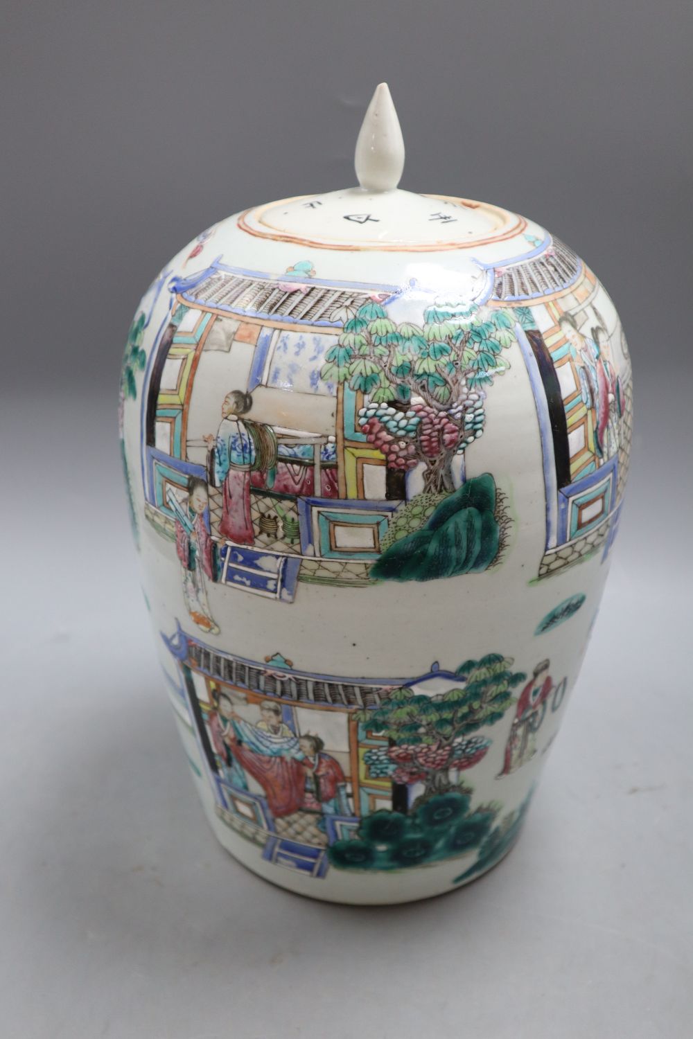 A Chinese famille rose jar, associated cover, height 35cm